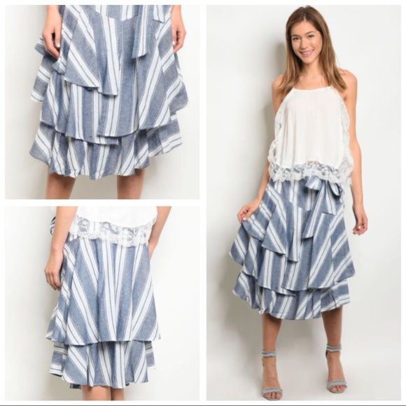 Ruffle Poplin Stripe Skirt - Picture 2 of 8